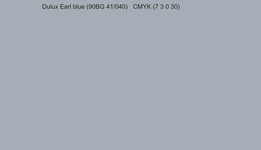 Color Dulux Earl blue (90BG 41/040) to CMYK (7 3 0 30) converter Color Dulux Earl blue (90BG 41/040) to CMYK (7 3 0 30) converter
