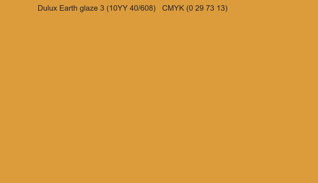 Color Dulux Earth glaze 3 (10YY 40/608) to CMYK (0 29 73 13) converter Color Dulux Earth glaze 3 (10YY 40/608) to CMYK (0 29 73 13) converter