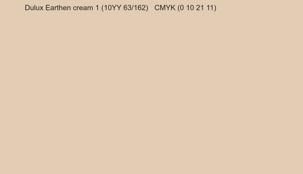 Color Dulux Earthen cream 1 (10YY 63/162) to CMYK (0 10 21 11) converter Color Dulux Earthen cream 1 (10YY 63/162) to CMYK (0 10 21 11) converter