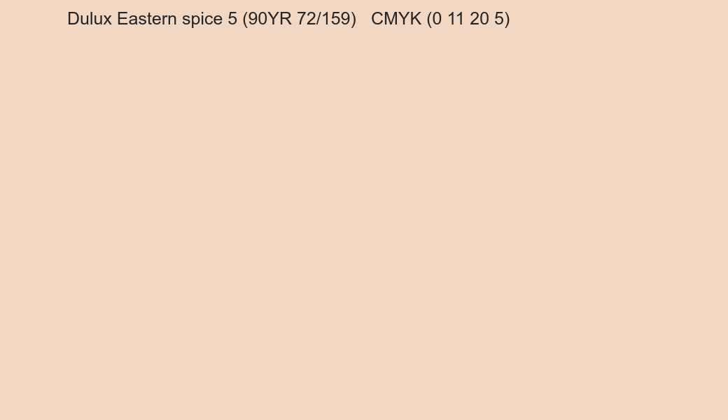 Color Dulux Eastern spice 5 (90YR 72/159) to CMYK (0 11 20 5) converter Color Dulux Eastern spice 5 (90YR 72/159) to CMYK (0 11 20 5) converter