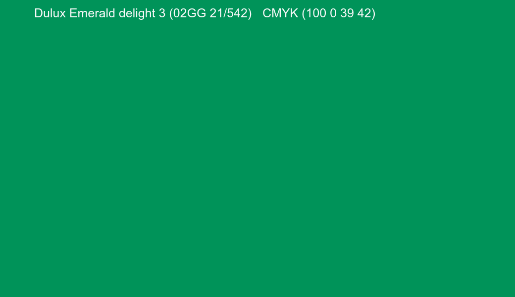 Color Dulux Emerald delight 3 (02GG 21/542) to CMYK (100 0 39 42) converter Color Dulux Emerald delight 3 (02GG 21/542) to CMYK (100 0 39 42) converter
