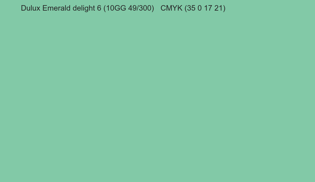 Color Dulux Emerald delight 6 (10GG 49/300) to CMYK (35 0 17 21) converter Color Dulux Emerald delight 6 (10GG 49/300) to CMYK (35 0 17 21) converter
