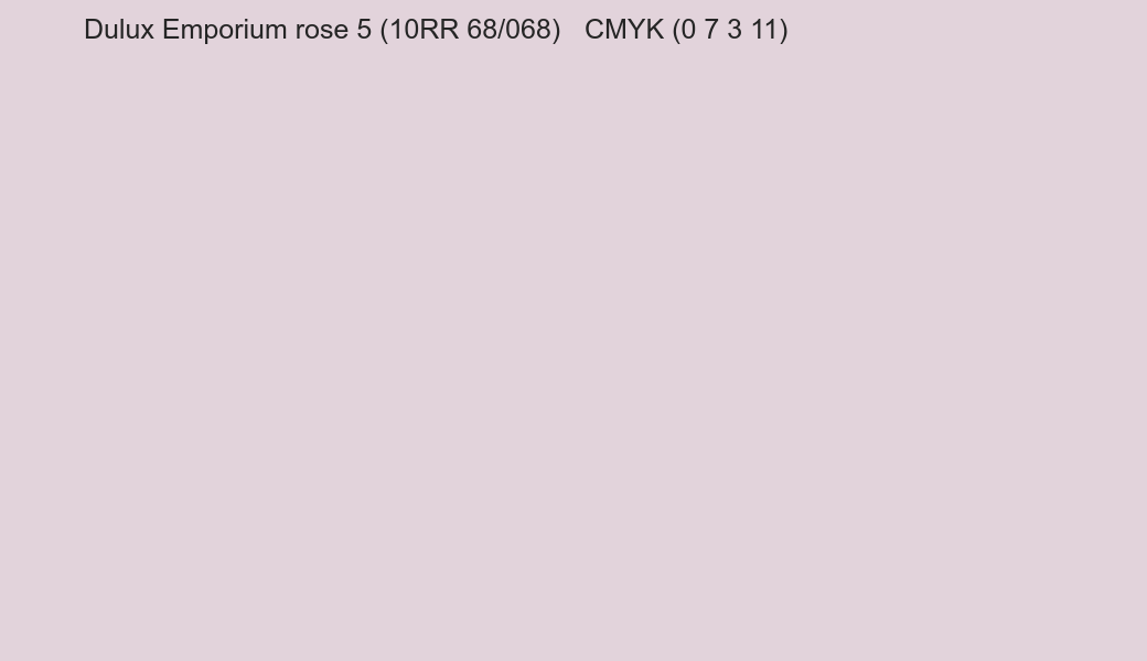 Color Dulux Emporium rose 5 (10RR 68/068) to CMYK (0 7 3 11) converter Color Dulux Emporium rose 5 (10RR 68/068) to CMYK (0 7 3 11) converter