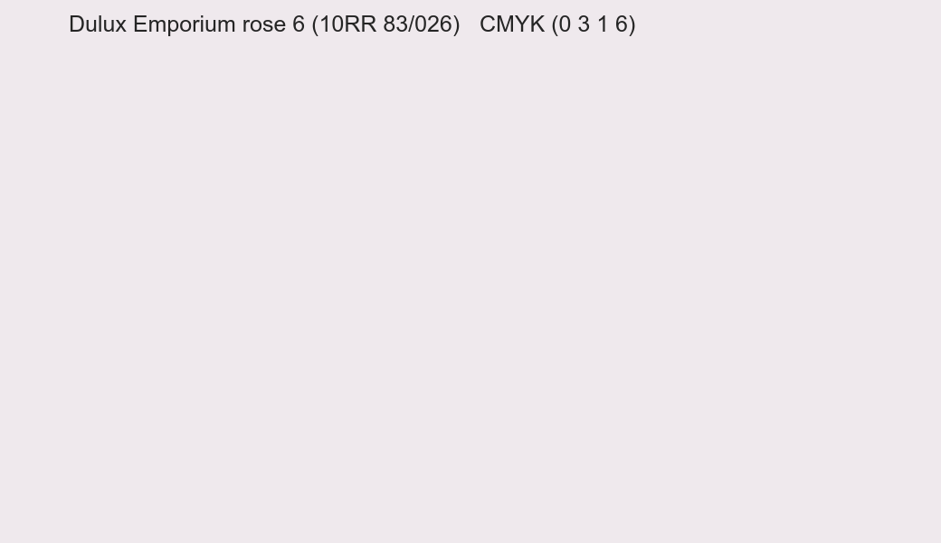 Color Dulux Emporium rose 6 (10RR 83/026) to CMYK (0 3 1 6) converter Color Dulux Emporium rose 6 (10RR 83/026) to CMYK (0 3 1 6) converter