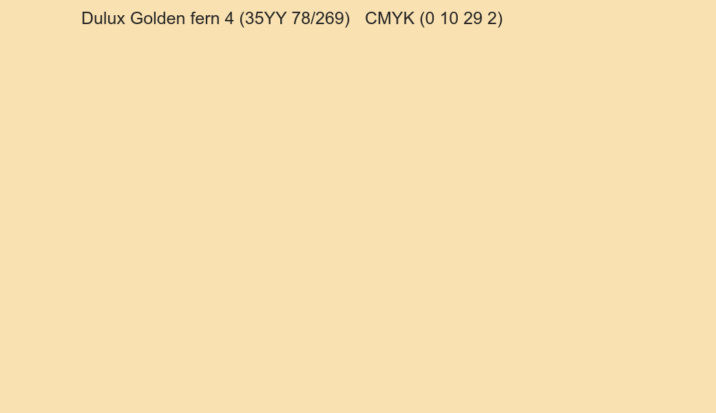 Color Dulux Golden fern 4 (35YY 78/269) to CMYK (0 10 29 2) converter Color Dulux Golden fern 4 (35YY 78/269) to CMYK (0 10 29 2) converter