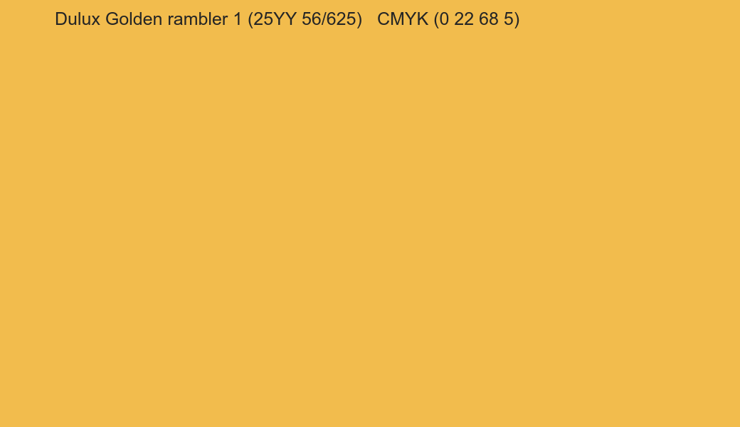 Color Dulux Golden rambler 1 (25YY 56/625) to CMYK (0 22 68 5) converter Color Dulux Golden rambler 1 (25YY 56/625) to CMYK (0 22 68 5) converter