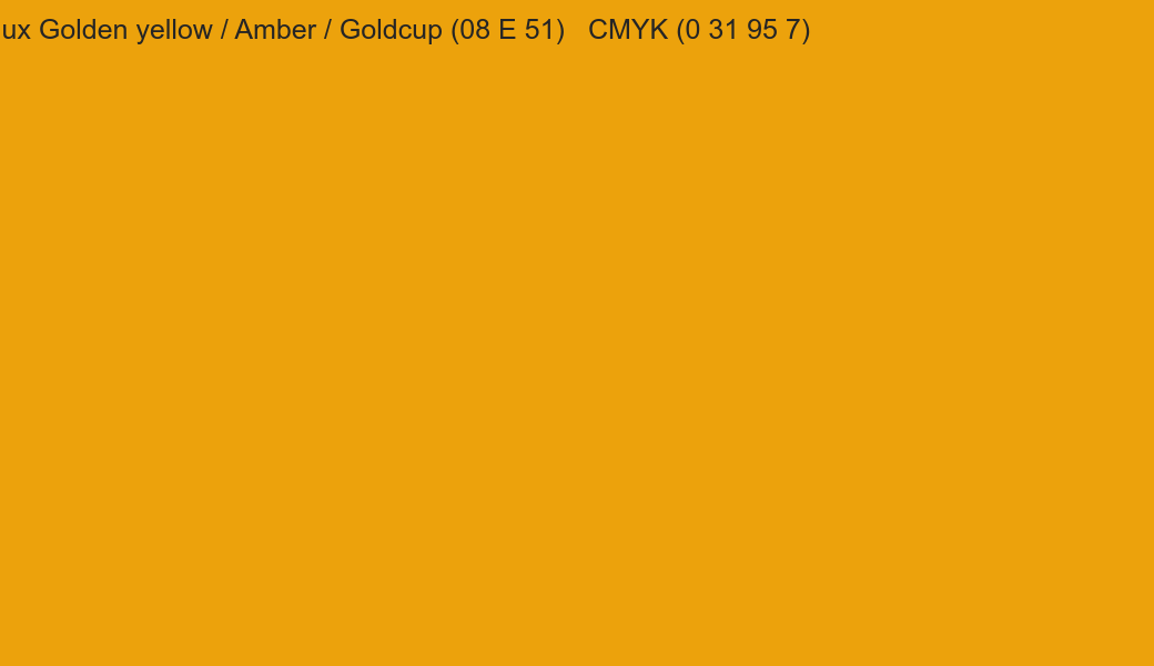 Color Dulux Golden yellow / Amber / Goldcup (08 E 51) to CMYK (0 31 95 7) converter Color Dulux Golden yellow / Amber / Goldcup (08 E 51) to CMYK (0 31 95 7) converter