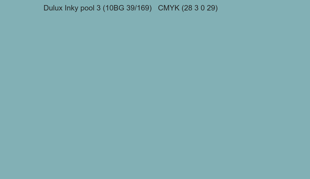 Color Dulux Inky pool 3 (10BG 39/169) to CMYK (28 3 0 29) converter Color Dulux Inky pool 3 (10BG 39/169) to CMYK (28 3 0 29) converter