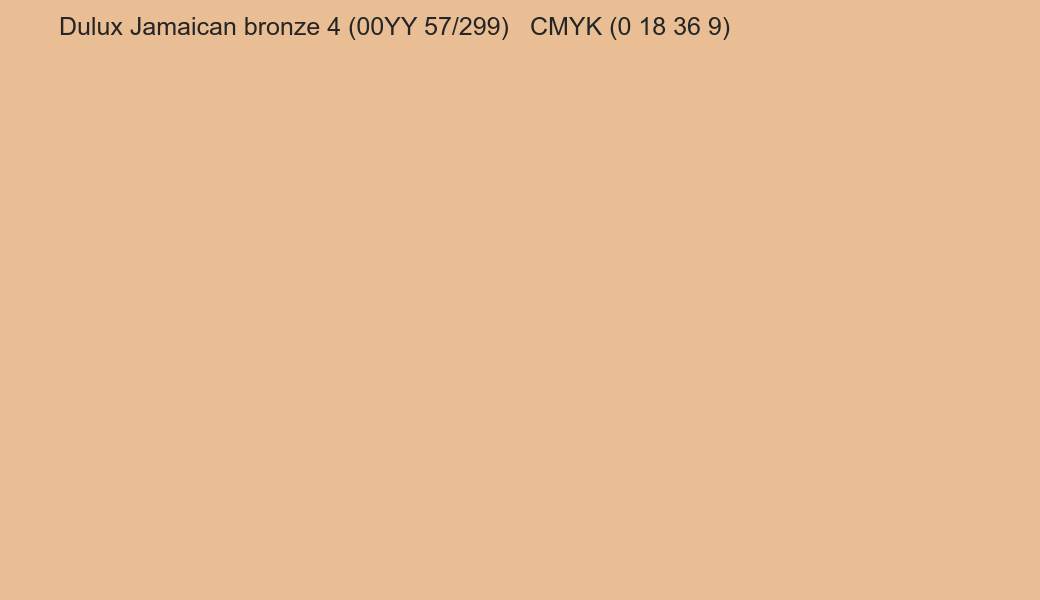 Color Dulux Jamaican bronze 4 (00YY 57/299) to CMYK (0 18 36 9) converter Color Dulux Jamaican bronze 4 (00YY 57/299) to CMYK (0 18 36 9) converter