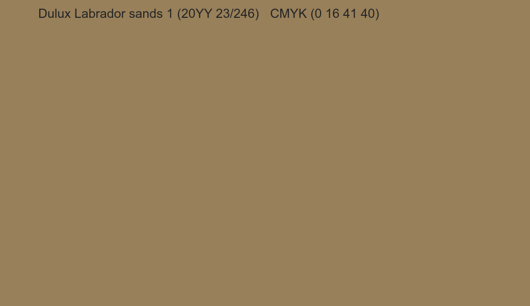Color Dulux Labrador sands 1 (20YY 23/246) to CMYK (0 16 41 40) converter Color Dulux Labrador sands 1 (20YY 23/246) to CMYK (0 16 41 40) converter