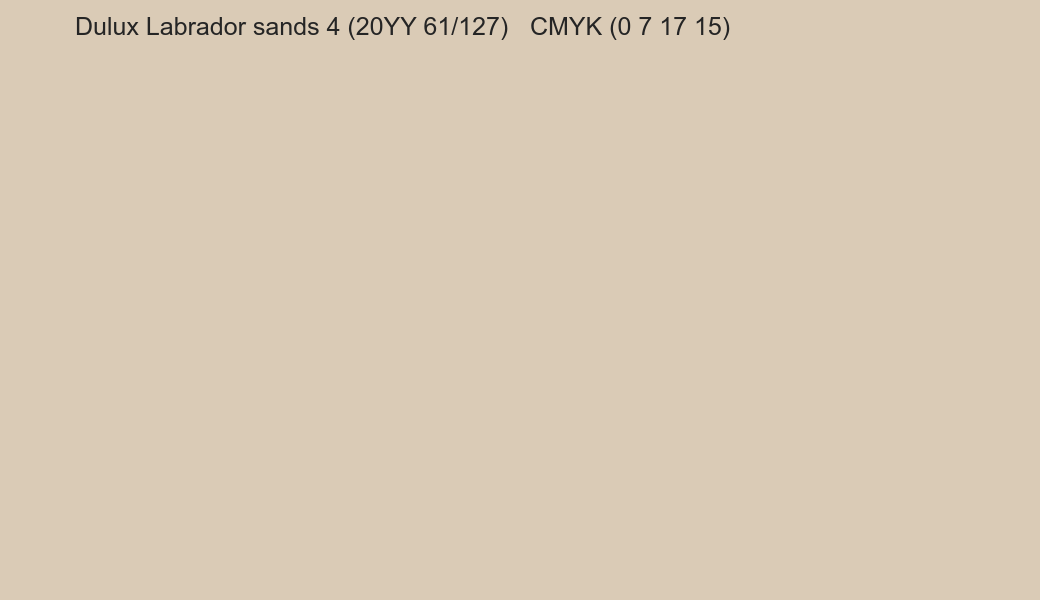 Color Dulux Labrador sands 4 (20YY 61/127) to CMYK (0 7 17 15) converter Color Dulux Labrador sands 4 (20YY 61/127) to CMYK (0 7 17 15) converter
