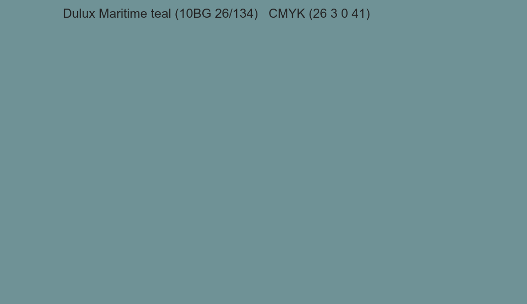 Color Dulux Maritime teal (10BG 26/134) to CMYK (26 3 0 41) converter Color Dulux Maritime teal (10BG 26/134) to CMYK (26 3 0 41) converter