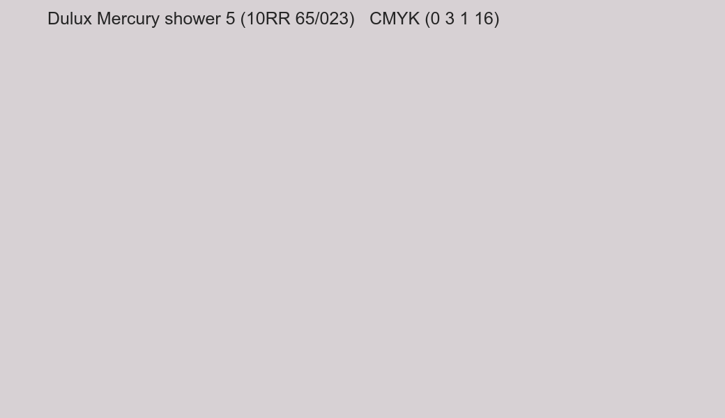 Color Dulux Mercury shower 5 (10RR 65/023) to CMYK (0 3 1 16) converter Color Dulux Mercury shower 5 (10RR 65/023) to CMYK (0 3 1 16) converter
