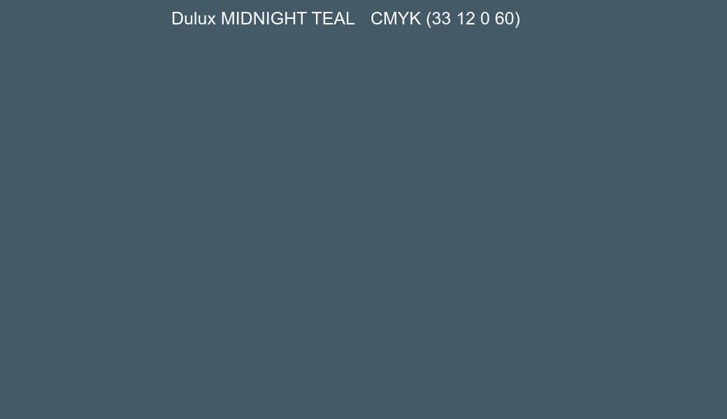 Color Dulux MIDNIGHT TEAL to CMYK (33 12 0 60) converter Color Dulux MIDNIGHT TEAL to CMYK (33 12 0 60) converter