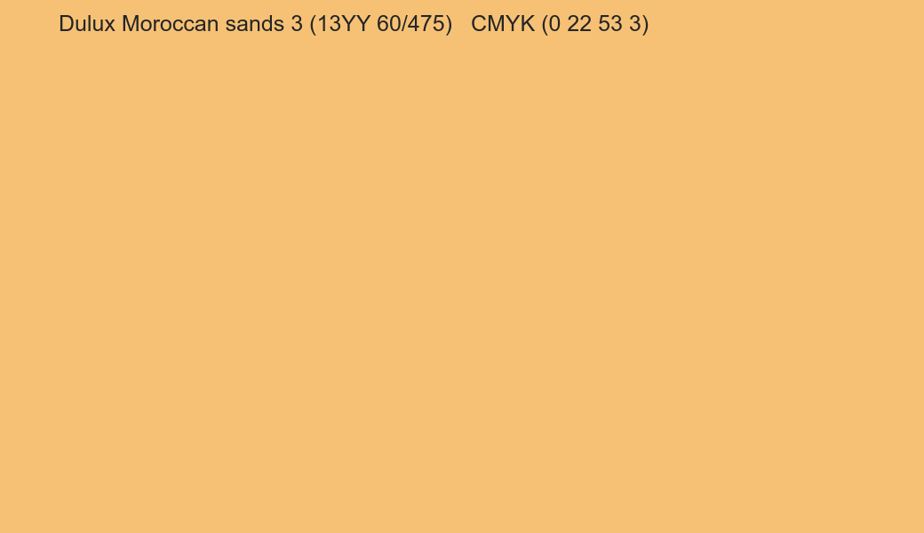 Color Dulux Moroccan sands 3 (13YY 60/475) to CMYK (0 22 53 3) converter Color Dulux Moroccan sands 3 (13YY 60/475) to CMYK (0 22 53 3) converter