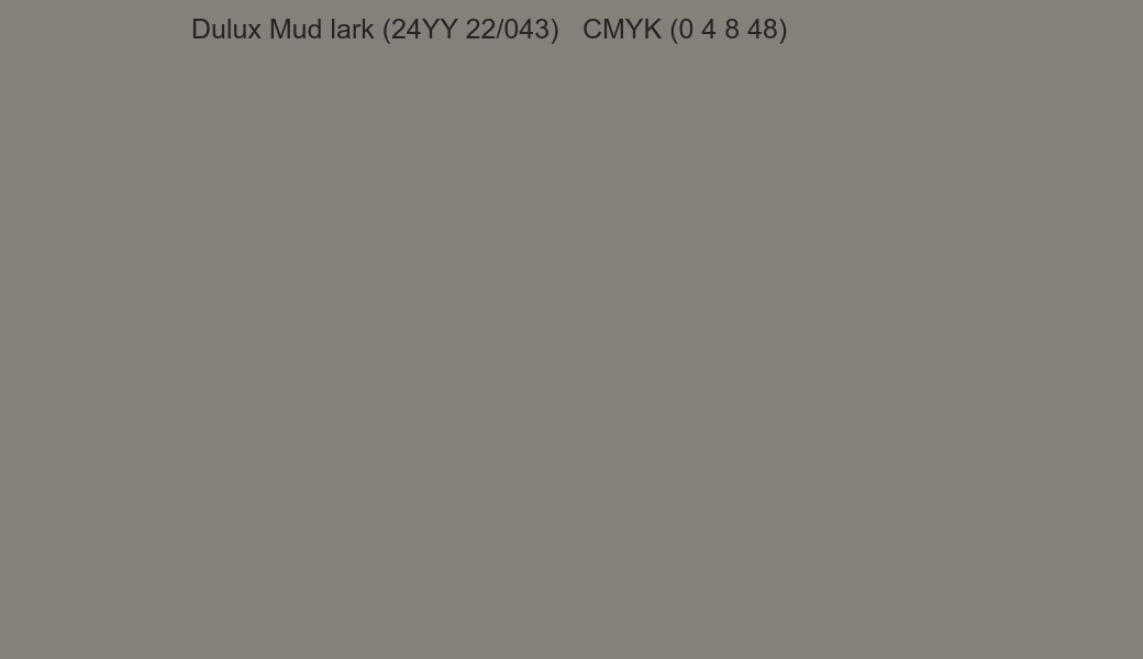 Color Dulux Mud lark (24YY 22/043) to CMYK (0 4 8 48) converter Color Dulux Mud lark (24YY 22/043) to CMYK (0 4 8 48) converter