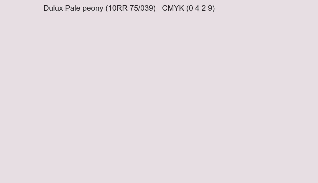 Color Dulux Pale peony (10RR 75/039) to CMYK (0 4 2 9) converter Color Dulux Pale peony (10RR 75/039) to CMYK (0 4 2 9) converter