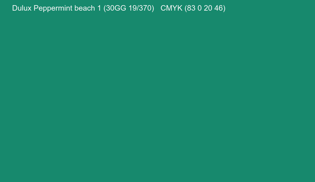 Color Dulux Peppermint beach 1 (30GG 19/370) to CMYK (83 0 20 46) converter Color Dulux Peppermint beach 1 (30GG 19/370) to CMYK (83 0 20 46) converter
