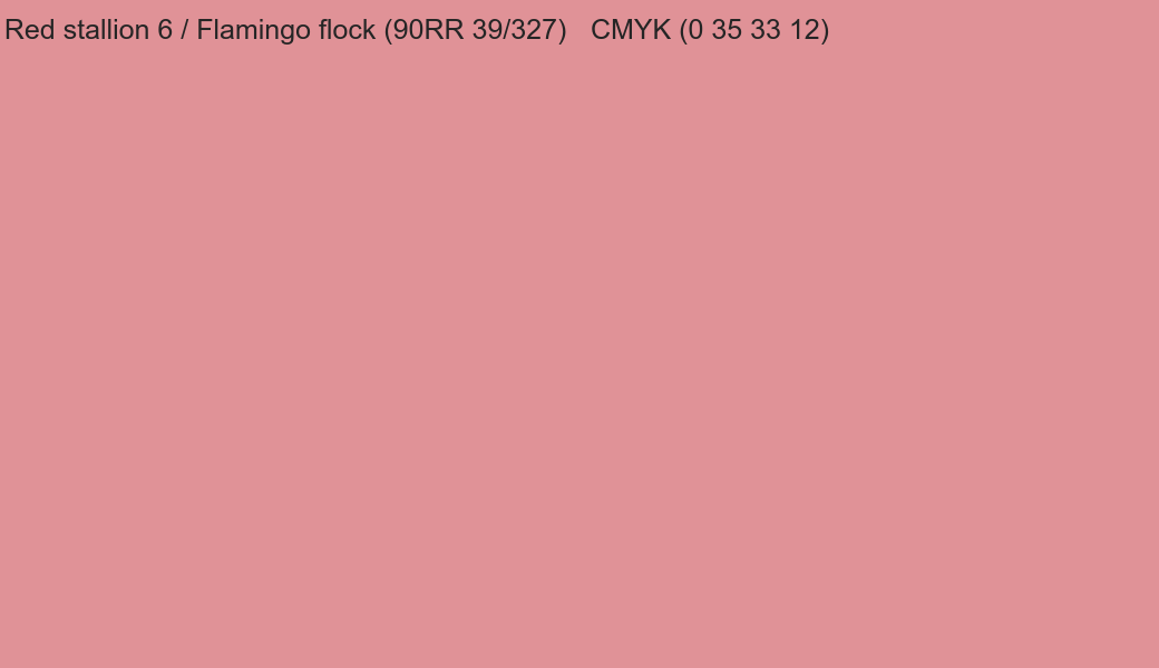 Color Dulux Red stallion 6 / Flamingo flock (90RR 39/327) to CMYK (0 35 33 12) converter Color Dulux Red stallion 6 / Flamingo flock (90RR 39/327) to CMYK (0 35 33 12) converter