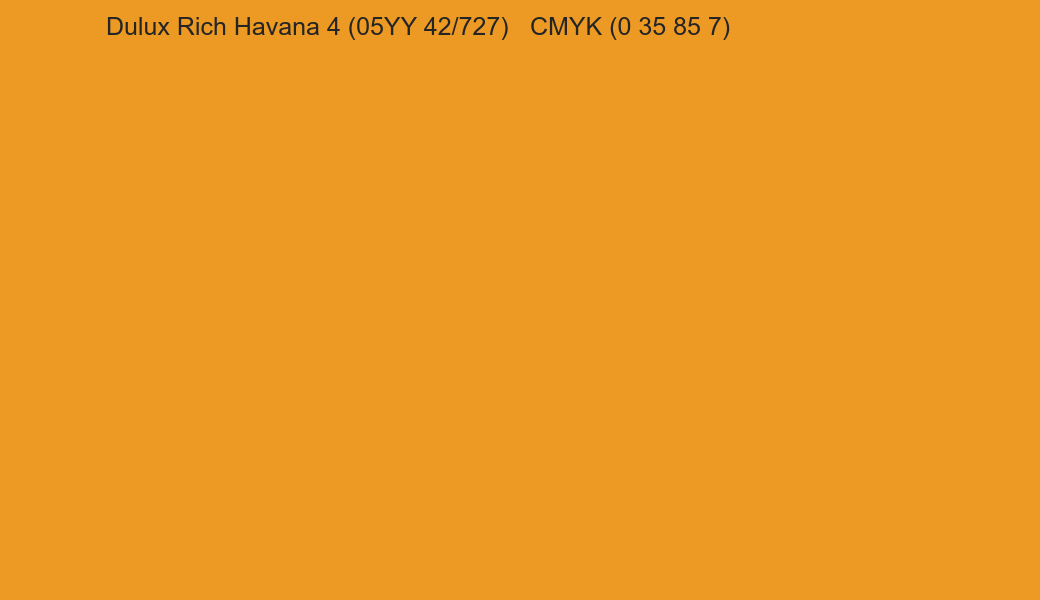Color Dulux Rich Havana 4 (05YY 42/727) to CMYK (0 35 85 7) converter Color Dulux Rich Havana 4 (05YY 42/727) to CMYK (0 35 85 7) converter