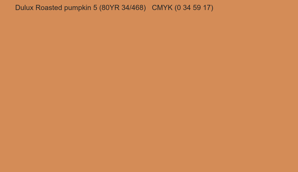 Color Dulux Roasted pumpkin 5 (80YR 34/468) to CMYK (0 34 59 17) converter Color Dulux Roasted pumpkin 5 (80YR 34/468) to CMYK (0 34 59 17) converter