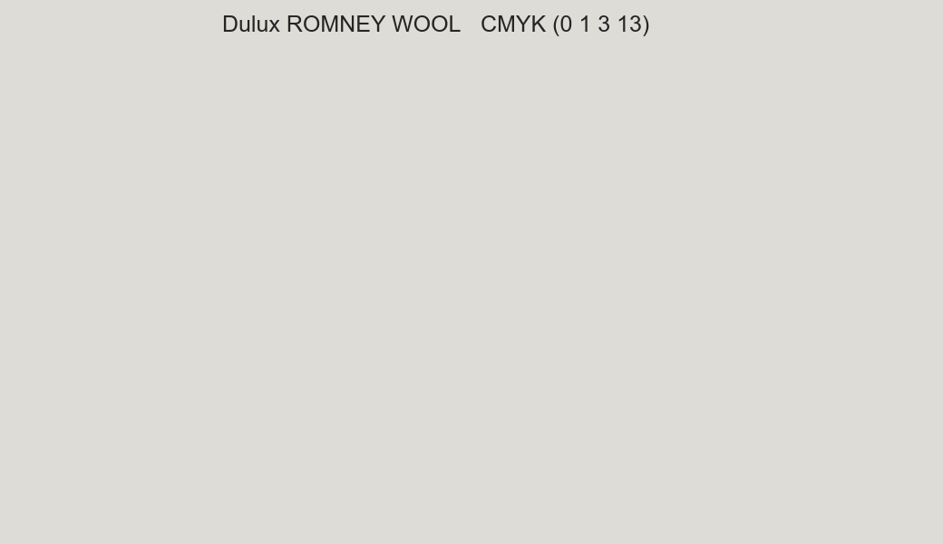 Color Dulux ROMNEY WOOL to CMYK (0 1 3 13) converter Color Dulux ROMNEY WOOL to CMYK (0 1 3 13) converter
