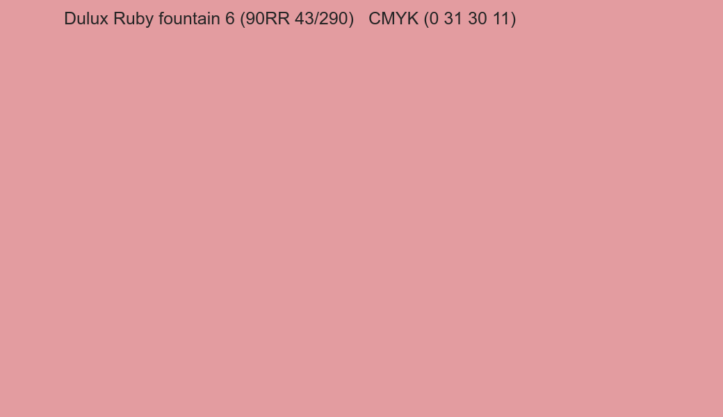 Color Dulux Ruby fountain 6 (90RR 43/290) to CMYK (0 31 30 11) converter Color Dulux Ruby fountain 6 (90RR 43/290) to CMYK (0 31 30 11) converter