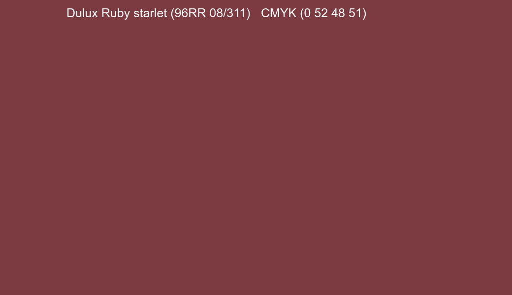 Color Dulux Ruby starlet (96RR 08/311) to CMYK (0 52 48 51) converter Color Dulux Ruby starlet (96RR 08/311) to CMYK (0 52 48 51) converter
