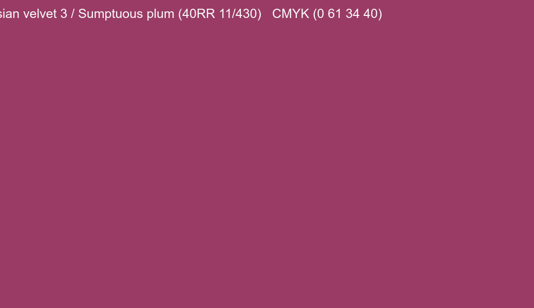 Color Dulux Russian velvet 3 / Sumptuous plum (40RR 11/430) to CMYK (0 61 34 40) converter Color Dulux Russian velvet 3 / Sumptuous plum (40RR 11/430) to CMYK (0 61 34 40) converter