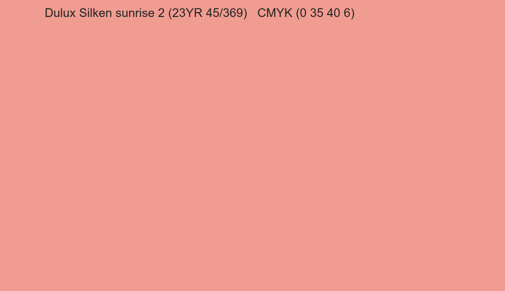 Color Dulux Silken sunrise 2 (23YR 45/369) to CMYK (0 35 40 6) converter Color Dulux Silken sunrise 2 (23YR 45/369) to CMYK (0 35 40 6) converter