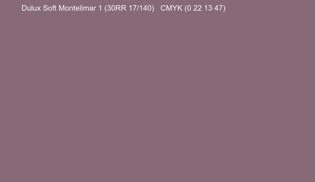Color Dulux Soft Montelimar 1 (30RR 17/140) to CMYK (0 22 13 47) converter Color Dulux Soft Montelimar 1 (30RR 17/140) to CMYK (0 22 13 47) converter