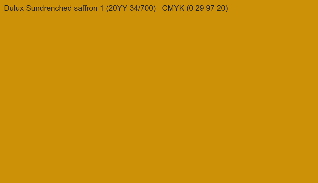 Color Dulux Sundrenched saffron 1 (20YY 34/700) to CMYK (0 29 97 20) converter Color Dulux Sundrenched saffron 1 (20YY 34/700) to CMYK (0 29 97 20) converter