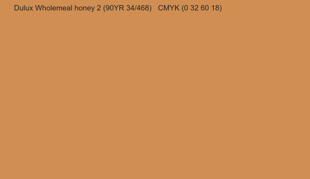 Color Dulux Wholemeal honey 2 (90YR 34/468) to CMYK (0 32 60 18) converter Color Dulux Wholemeal honey 2 (90YR 34/468) to CMYK (0 32 60 18) converter