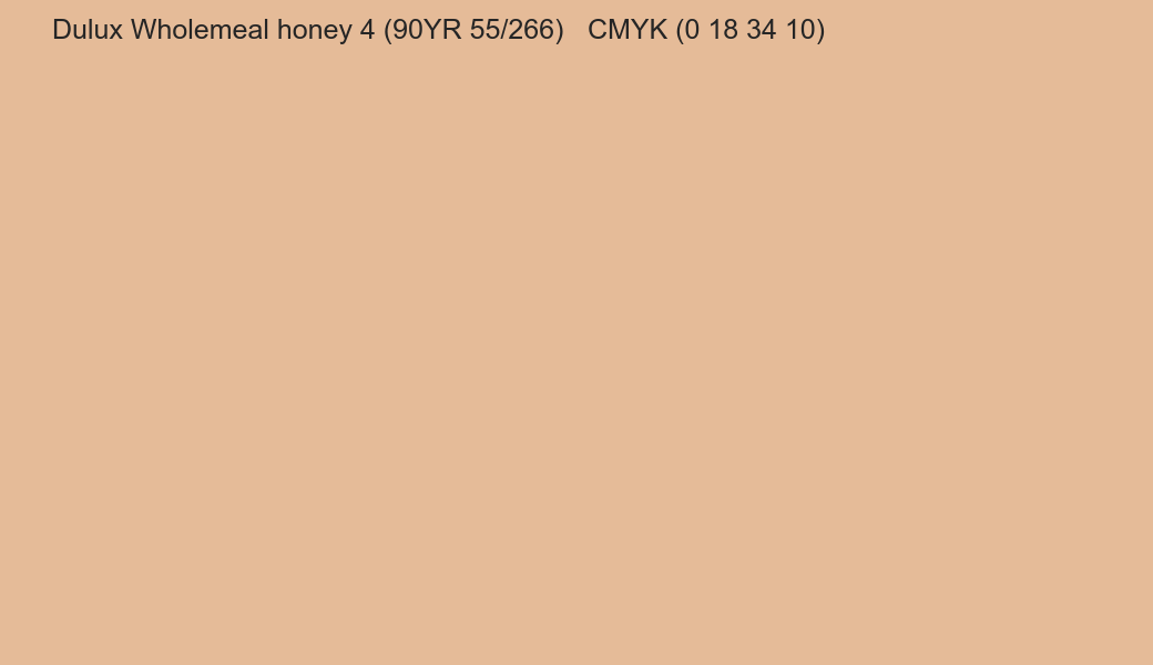 Color Dulux Wholemeal honey 4 (90YR 55/266) to CMYK (0 18 34 10) converter Color Dulux Wholemeal honey 4 (90YR 55/266) to CMYK (0 18 34 10) converter