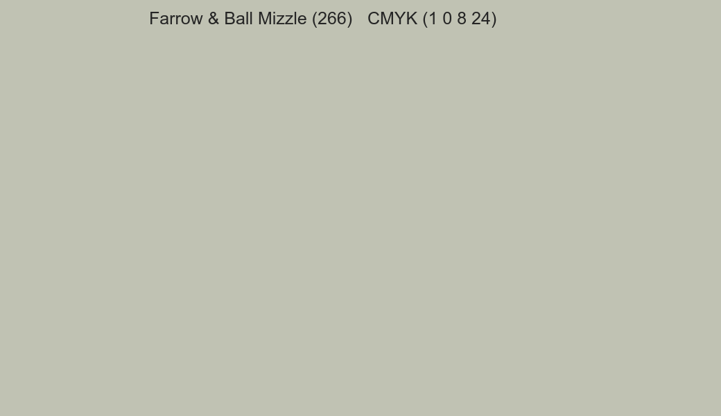 Color Farrow & Ball Mizzle (266) to CMYK (1 0 8 24) converter Color Farrow & Ball Mizzle (266) to CMYK (1 0 8 24) converter