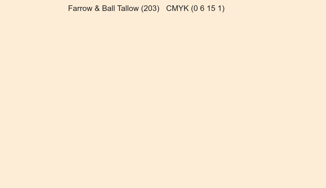 Color Farrow & Ball Tallow (203) to CMYK (0 6 15 1) converter Color Farrow & Ball Tallow (203) to CMYK (0 6 15 1) converter