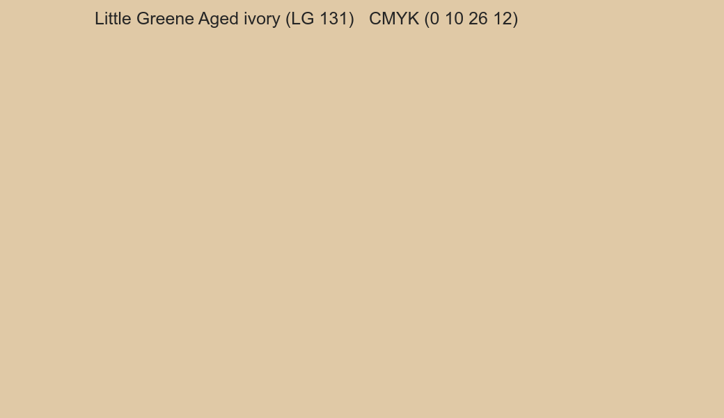 Color Little Greene Aged ivory (LG 131) to CMYK (0 10 26 12) converter Color Little Greene Aged ivory (LG 131) to CMYK (0 10 26 12) converter