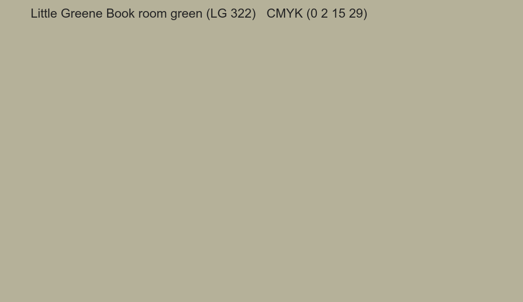 Color Little Greene Book room green (LG 322) to CMYK (0 2 15 29) converter Color Little Greene Book room green (LG 322) to CMYK (0 2 15 29) converter