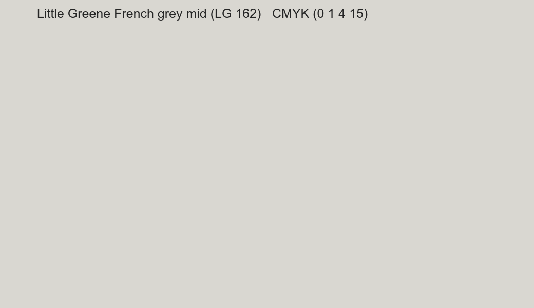 Color Little Greene French grey mid (LG 162) to CMYK (0 1 4 15) converter Color Little Greene French grey mid (LG 162) to CMYK (0 1 4 15) converter