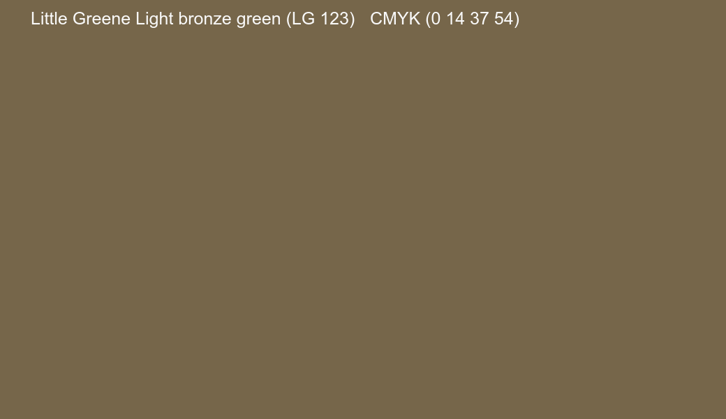 Color Little Greene Light bronze green (LG 123) to CMYK (0 14 37 54) converter Color Little Greene Light bronze green (LG 123) to CMYK (0 14 37 54) converter