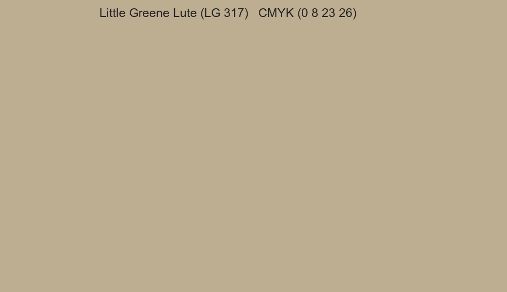 Color Little Greene Lute (LG 317) to CMYK (0 8 23 26) converter Color Little Greene Lute (LG 317) to CMYK (0 8 23 26) converter