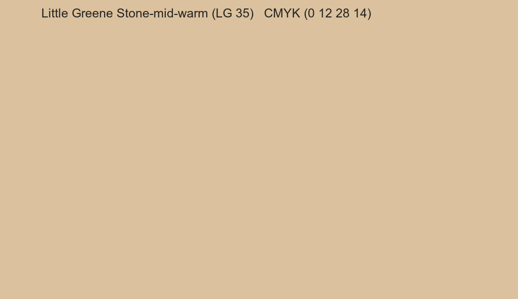 Color Little Greene Stone-mid-warm (LG 35) to CMYK (0 12 28 14) converter Color Little Greene Stone-mid-warm (LG 35) to CMYK (0 12 28 14) converter