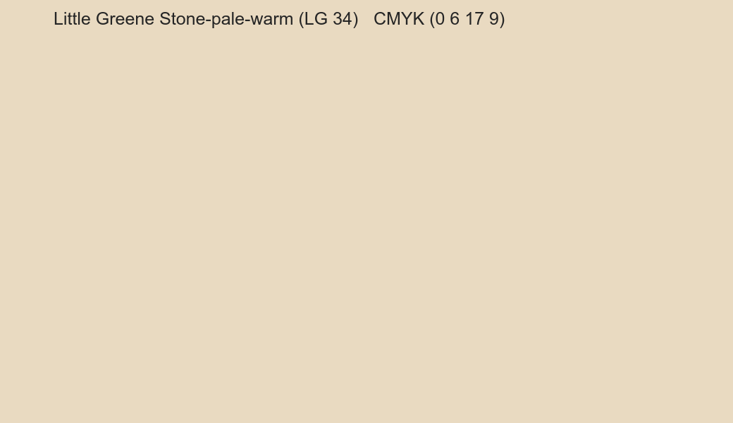 Color Little Greene Stone-pale-warm (LG 34) to CMYK (0 6 17 9) converter Color Little Greene Stone-pale-warm (LG 34) to CMYK (0 6 17 9) converter