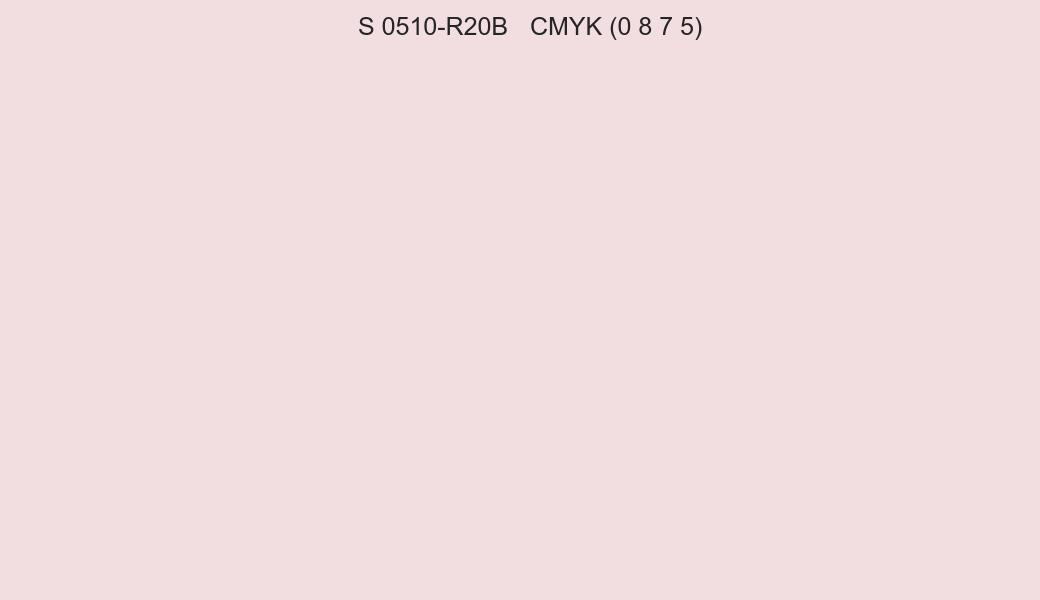 Color NCS S 0510-R20B to CMYK (0 8 7 5) converter Color NCS S 0510-R20B to CMYK (0 8 7 5) converter