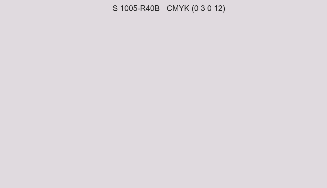 Color NCS S 1005-R40B to CMYK (0 3 0 12) converter Color NCS S 1005-R40B to CMYK (0 3 0 12) converter