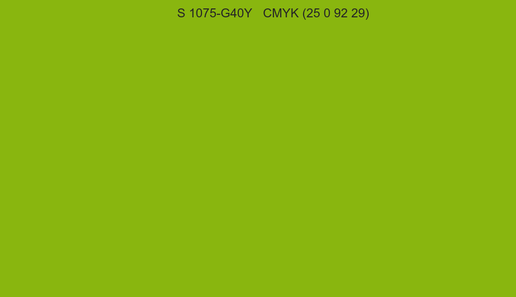 Color NCS S 1075-G40Y to CMYK (25 0 92 29) converter Color NCS S 1075-G40Y to CMYK (25 0 92 29) converter