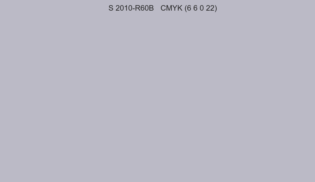 Color NCS S 2010-R60B to CMYK (6 6 0 22) converter Color NCS S 2010-R60B to CMYK (6 6 0 22) converter