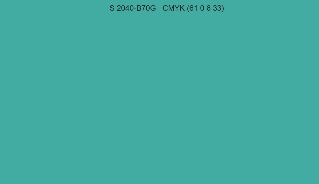 Color NCS S 2040-B70G to CMYK (61 0 6 33) converter Color NCS S 2040-B70G to CMYK (61 0 6 33) converter