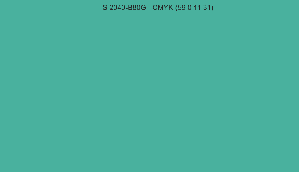 Color NCS S 2040-B80G to CMYK (59 0 11 31) converter Color NCS S 2040-B80G to CMYK (59 0 11 31) converter