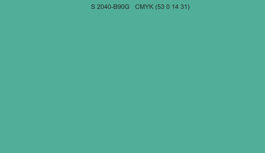 Color NCS S 2040-B90G to CMYK (53 0 14 31) converter Color NCS S 2040-B90G to CMYK (53 0 14 31) converter